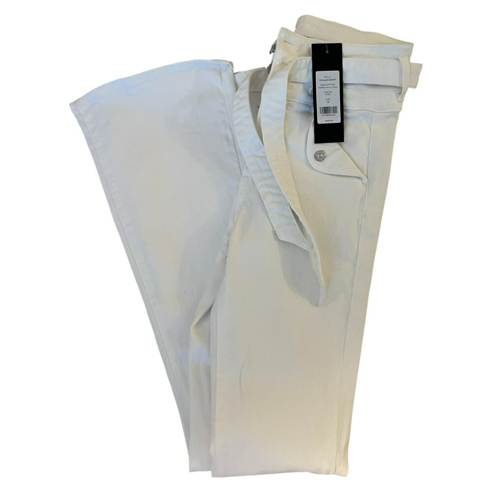 NWT Veronica Beard Giselle Belted High Rise Skinny Flare Jeans in White - Picture 6 of 9